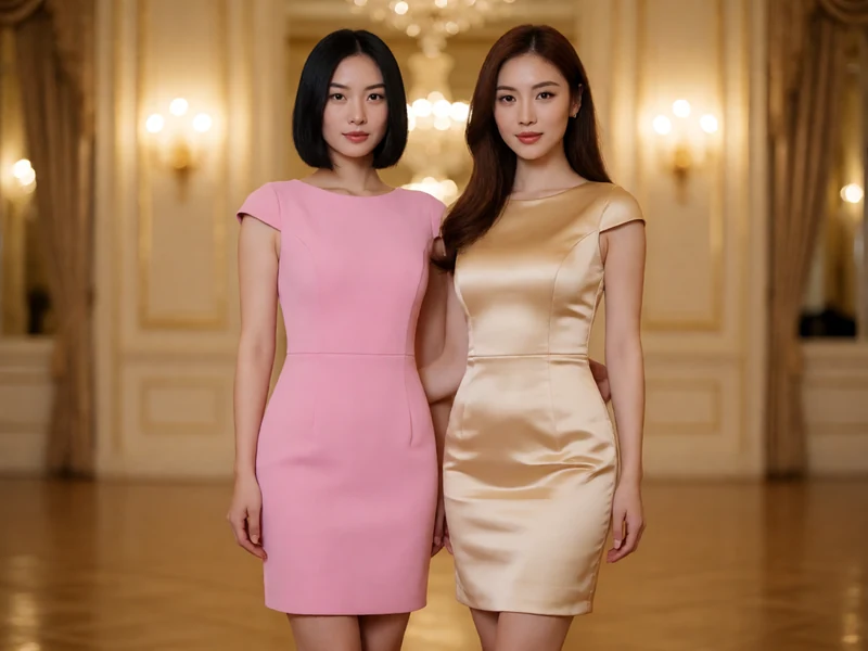 AI创作配图:粉金双人晚宴合影,elegant ballroom with soft gold lights